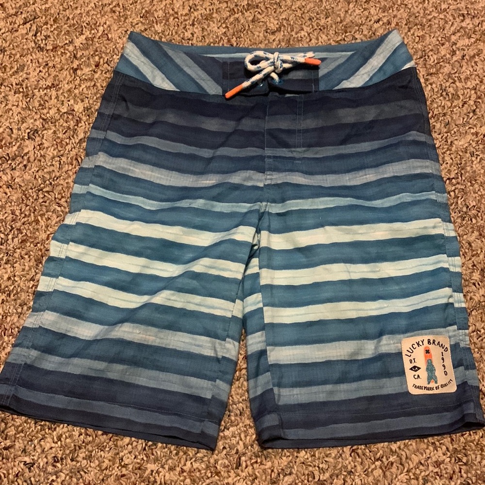 Lucky Brand Swim Trunks Board Shorts stripe ombré Boys youth Size 12